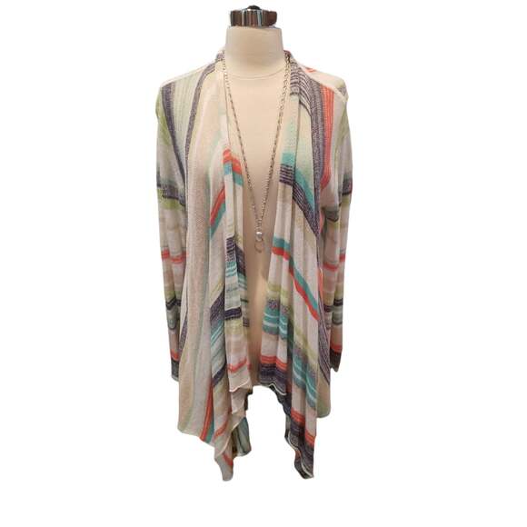Etcetera Colorful Knit Wrap Cardigan Sweater Multicolor Draped Open Front Size L - Picture 4 of 7
